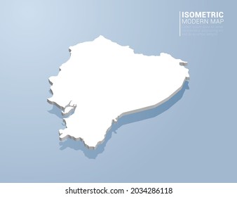 Isometric 3d map of Ecuador. Stylized vector illustration on blue background.
