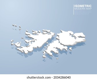 Isometric 3d map of Falkland Islands. Stylized vector illustration on blue background.