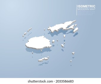 Isometric 3d map of Fiji. Stylized vector illustration on blue background.