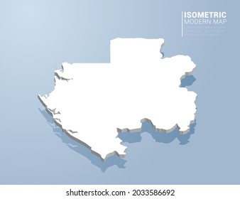 Isometric 3d map of Gabon. Stylized vector illustration on blue background.