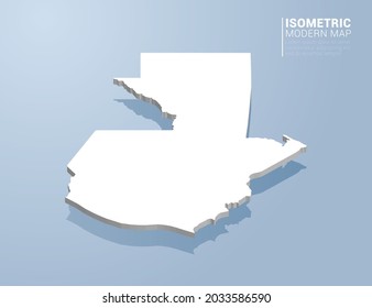 Isometric 3d map of Guatemala. Stylized vector illustration on blue background.