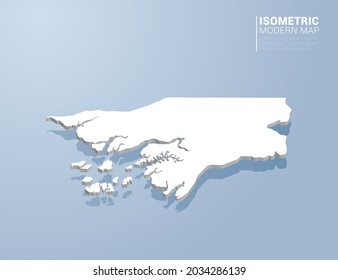 Mapa isométrico 3d de Guinea Bissau. Ilustración vectorial estilizada sobre fondo azul.