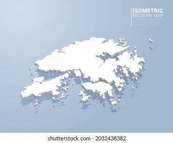 Isometric 3d map of Hong Kong. Stylized vector illustration on blue background.