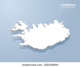 Isometric 3d map of Iceland. Stylized vector illustration on blue background.