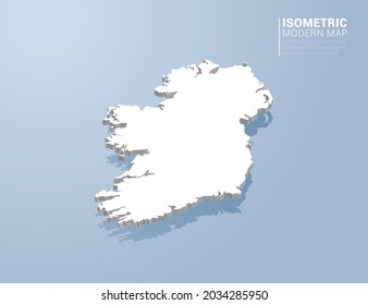 Isometric 3d map of Ireland. Stylized vector illustration on blue background.