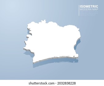 Isometric 3d map of Ivory Coast. Stylized vector illustration on blue background.