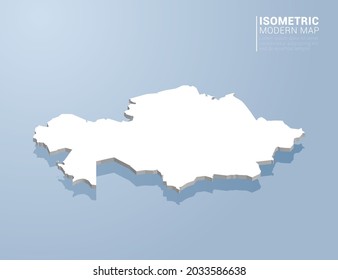 Isometric 3d map of Kazakhstan. Stylized vector illustration on blue background.