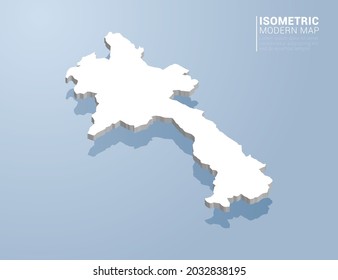 Isometric 3d map of Laos. Stylized vector illustration on blue background.