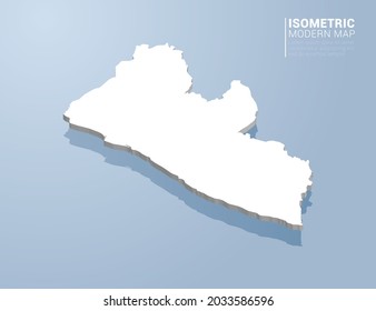 Isometric 3d map of Liberia. Stylized vector illustration on blue background.