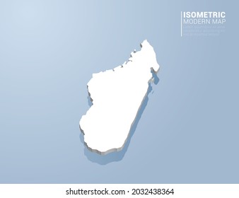 Mapa isométrico 3d de Madagascar. Ilustración vectorial estilizada sobre fondo azul.