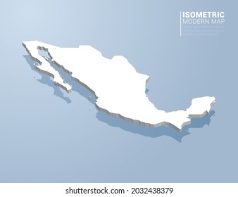 Mapa isométrico 3d de México. Ilustración vectorial estilizada sobre fondo azul.