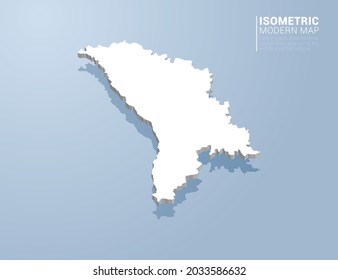 Isometric 3d map of Moldova. Stylized vector illustration on blue background.