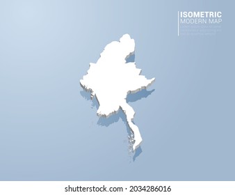 Isometrische 3D-Karte von Myanmar. Stilvolle Vektorgrafik auf blauem Hintergrund.
