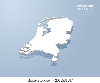 Isometric 3d map of Netherland. Stylized vector illustration on blue background.