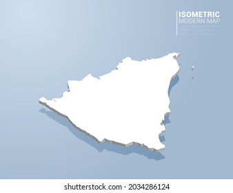 Isometric 3d map of Nicaragua. Stylized vector illustration on blue background.