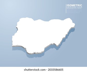Isometric 3d map of Nigeria. Stylized vector illustration on blue background.