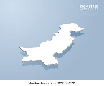 Isometric 3d map of Pakistan. Stylized vector illustration on blue background.