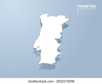 Isometric 3d map of Portugal. Stylized vector illustration on blue background.