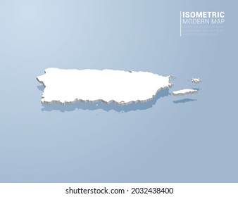 Isometric 3d map of Puerto Rico. Stylized vector illustration on blue background.