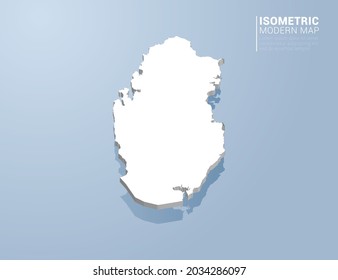 Isometric 3d map of Qatar. Stylized vector illustration on blue background.