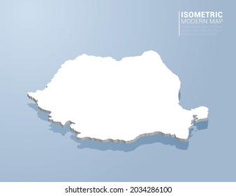 Mapa isométrico 3d de Rumania. Ilustración vectorial estilizada sobre fondo azul.