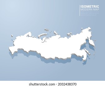 Isometric 3d map of Russia. Stylized vector illustration on blue background.