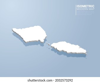 Mapa isométrico 3d de Samoa. Ilustración vectorial estilizada sobre fondo azul.