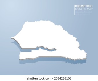 Isometric 3d map of Senegal. Stylized vector illustration on blue background.