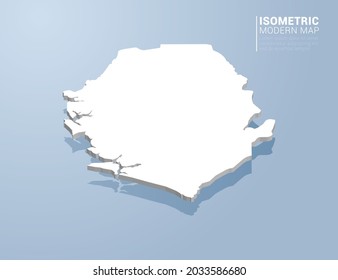 Isometric 3d map of Sierra Leone. Stylized vector illustration on blue background.