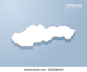 Isometric 3d map of Slovakia. Stylized vector illustration on blue background.