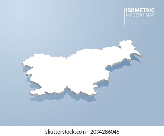 Isometric 3d map of Slovenia. Stylized vector illustration on blue background.