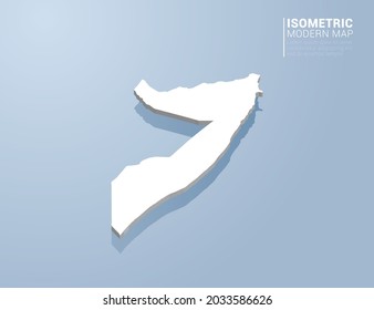 Isometric 3d map of Somalia. Stylized vector illustration on blue background.