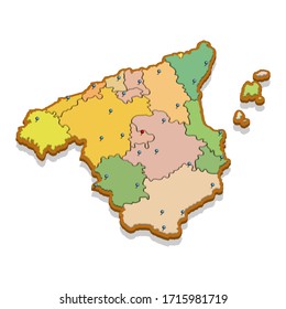 Isometric 3D map of the Spain with regions. Isolated political country map in perspective with administrative divisions and pointer marks. Detailed map of Spain. Concept for infographic. Vector EPS10