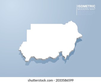 Isometric 3d map of Sudan. Stylized vector illustration on blue background.