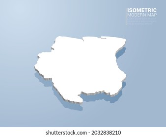 Isometric 3d map of Suriname. Stylized vector illustration on blue background.