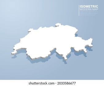 Mapa isométrico 3d de Suiza. Ilustración vectorial estilizada sobre fondo azul.