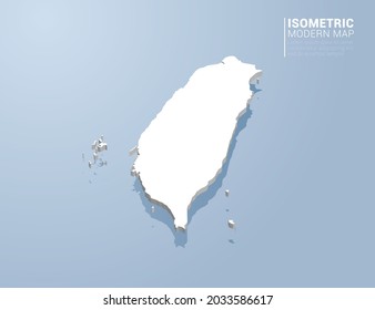 Isometric 3d map of Taiwan. Stylized vector illustration on blue background.