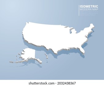 Isometric 3d map of United States of America (USA). Stylized vector illustration on blue background.