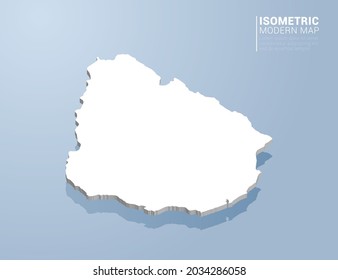 Mapa isométrico 3d de Uruguay. Ilustración vectorial estilizada sobre fondo azul.