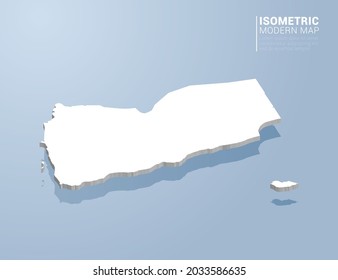 Isometric 3d map of Yemen. Stylized vector illustration on blue background.
