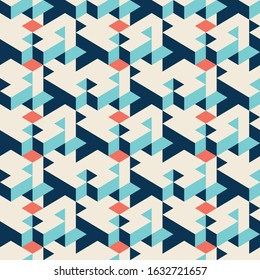 Isometric 3D Maze. Abstract seamless pattern. Decorative vector background. Graphic ornament. Creative element. Textile print design.