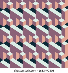 Isometric 3D Maze Game. Abstract seamless pattern. Decorative vector background. Graphic ornament. Creative element. Textile print design.