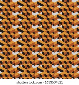 Isometric 3D Maze Game. Abstract wooden cubes seamless pattern. Decorative vector background. Graphic ornament. Creative element. Textile print design.