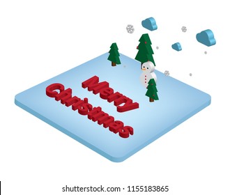 Isometric 3D Merry Christmas and Happy New Year with Snow For Greeting Card or Banner Background Illustration