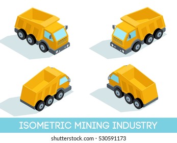 Isometric 3D mining industry icons set 2 image of mining equipment and vehicles isolated vector illustration.
