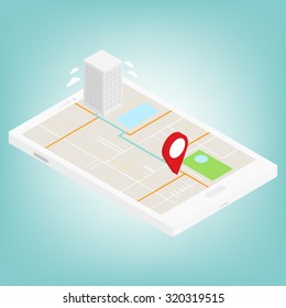 isometric 3d mobile navigation map infographic.map with maker / vector