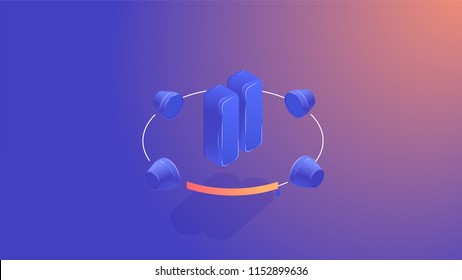 Isometric 3d mobile phone  with play button. Mobile music player concept.