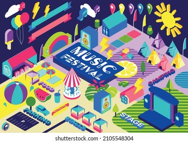 Isometric 3D Music Event Festival Map Or Poster Creation Kit