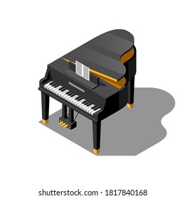 Isometric 3D Music Instrument Grand Piano Play Element Vector Design Style