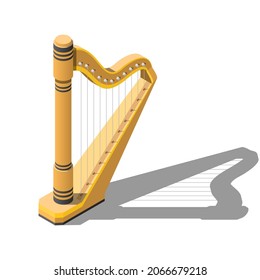 Isometric 3D Music Instrument Harp Play Element Vector Design Style For Concert, Performance, Relax